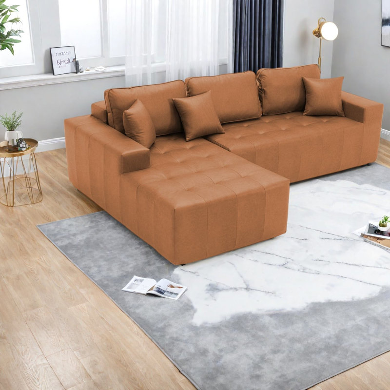 Compression Sectionals, Faux Leather L Shaped Modern Sofa for Home