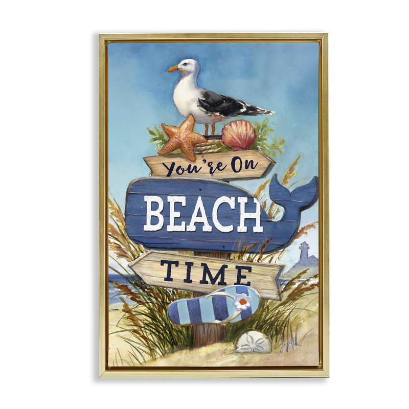 Toile flottante encadrée «On Beach Beach» par Geoff Allen, H 25 po x l 17 po, Cadre flottant métallique doré