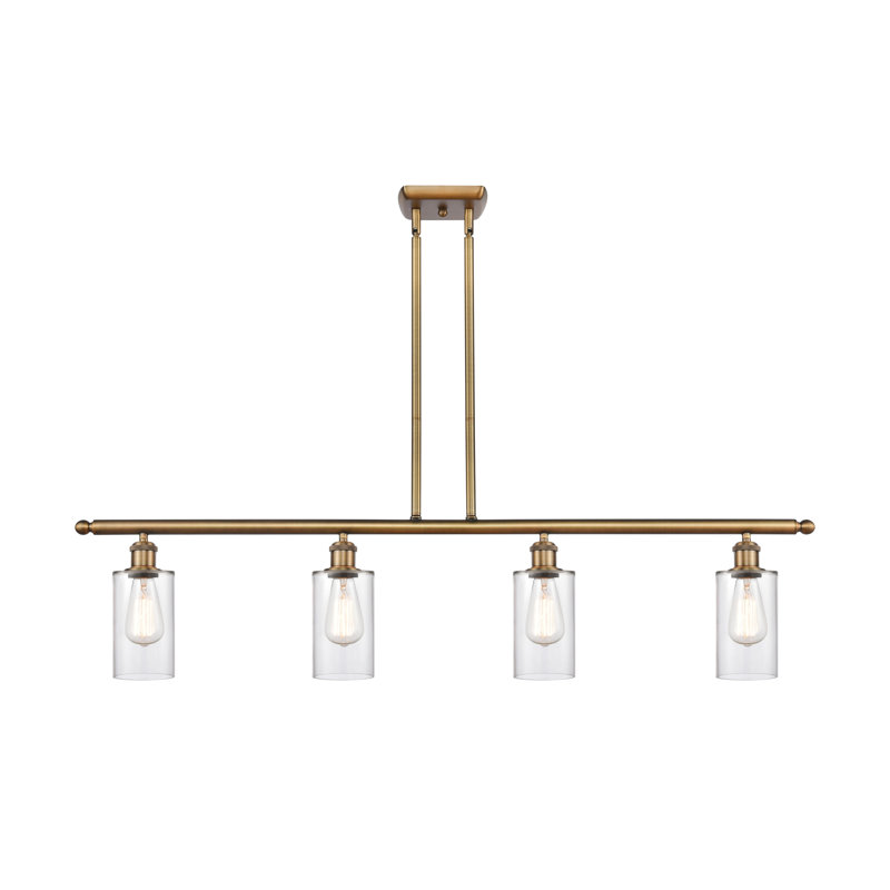 Luminaire suspendu pour îlot de cuisine 4 lumières Cloverdale, Transparent, Ampoule non incluse, Laiton brossé