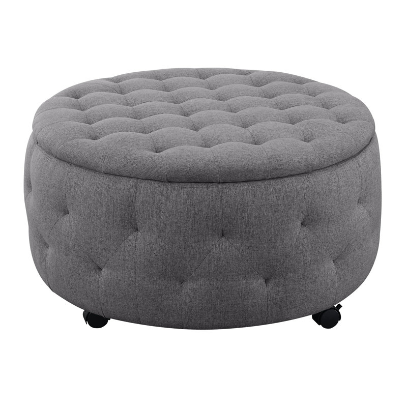 Round Rolling Dark Grey With Reversible Tray Top And 4 Side Ottomans, Can Be Used As Footrest Or Table, Holds 250 Lbs, Built Of Select Hardwoods, Reinforced Corners, 36 In Wide, Deep, 19 High,