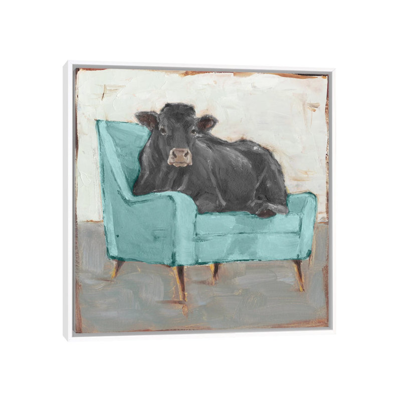 «Moo-ving in IV - Black» par Ethan Harper - reproduction d'art, H 26 po x l 26 po x P 1,5 po, Toile blanche encadrée