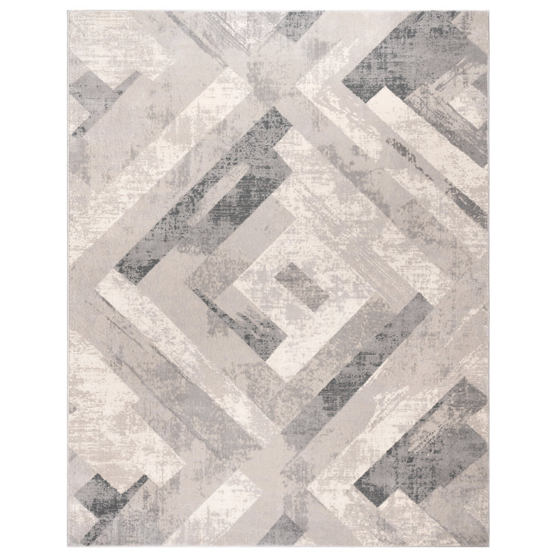 Tapis intérieur géométrique moderne gris Etory Soller en polypropylène beige Ethan Soller - salon, chambre et salle à manger - 6 x 9