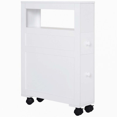 6.25" X 20.5" X 28.25" Wood Rolling Narrow Bathroom Side Storage Cabinet