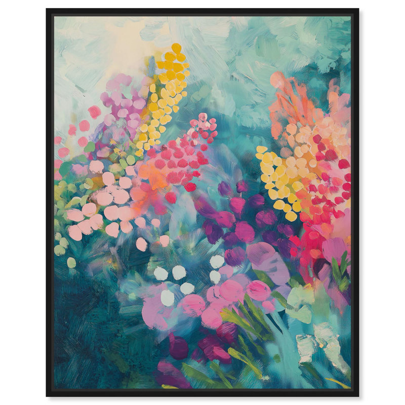 Motif floral sur toile à motif de branches animées par Art Remedy, Cadre flottant noir, H 21 po x l 17 po