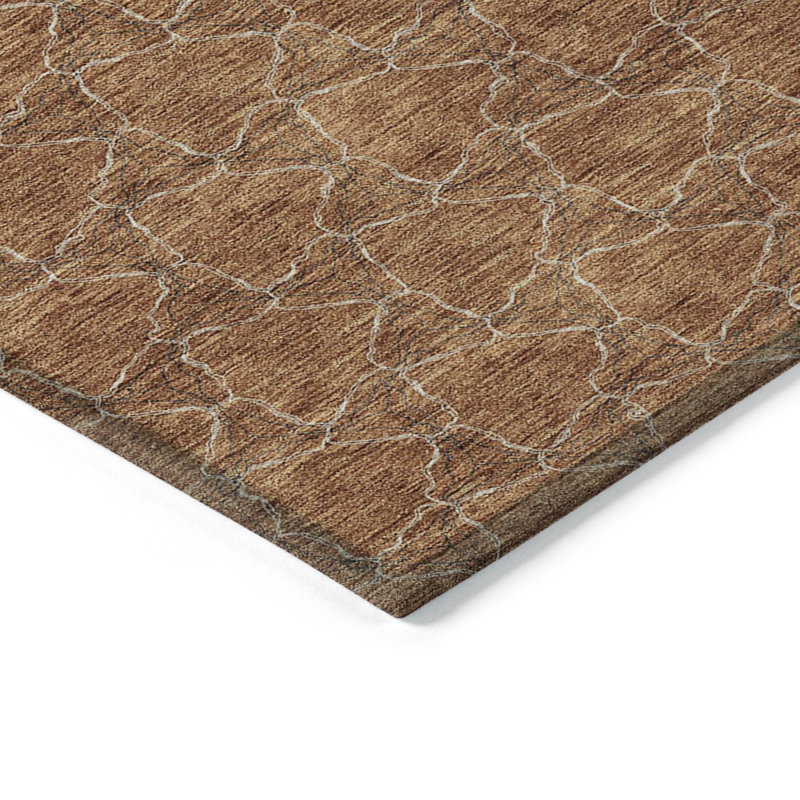 Tapis extérieur lavable à motif géométrique orange et ivoire 5 pi x 8 pi