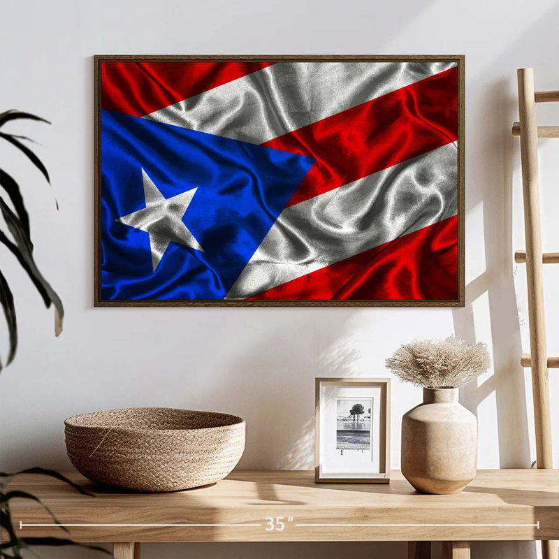 Drapeau de Porto Rico, 25 po x 17 po, Cadre flottant noyer