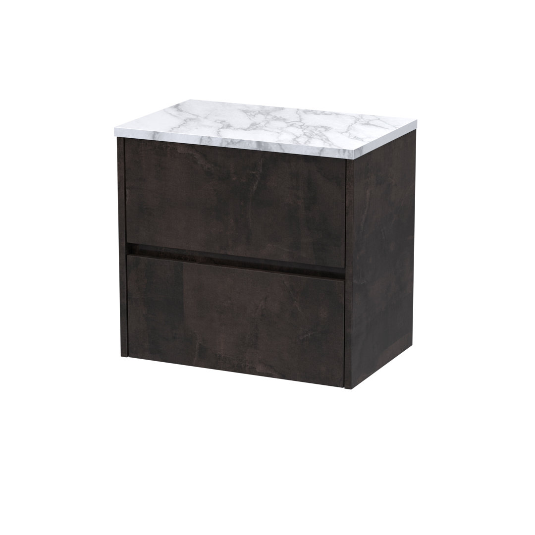 Nuie Metallic Slate Havana Matt Wall Hung 2 Drawer Vanity Unit With Carrera Marble Laminate Worktop | | Mfc | 600Mm - Image 2