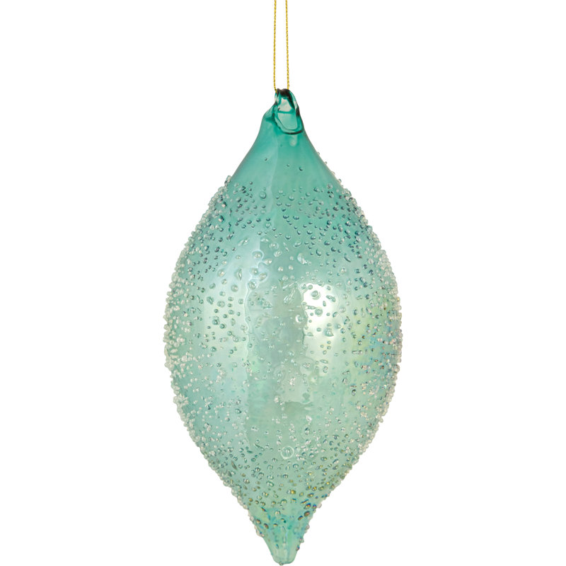 Ornement de Noël 7 po en verre texturé bleu transparent