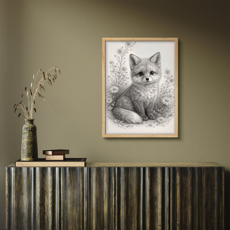 Realistic Fox Portrait Framed Wall Art Prints - Soft detailed fox illustration, for nursery or bedroom, H 16 po x l 12 po