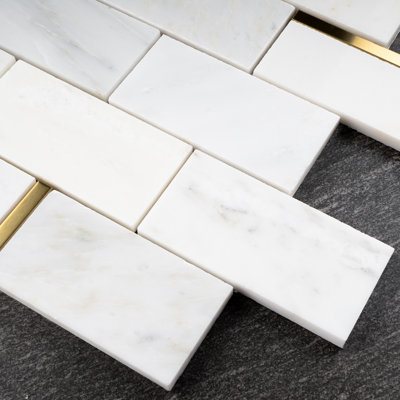 Natural Bianco 2" x 4" Marble Brick Joint Mosaic Wall Tile