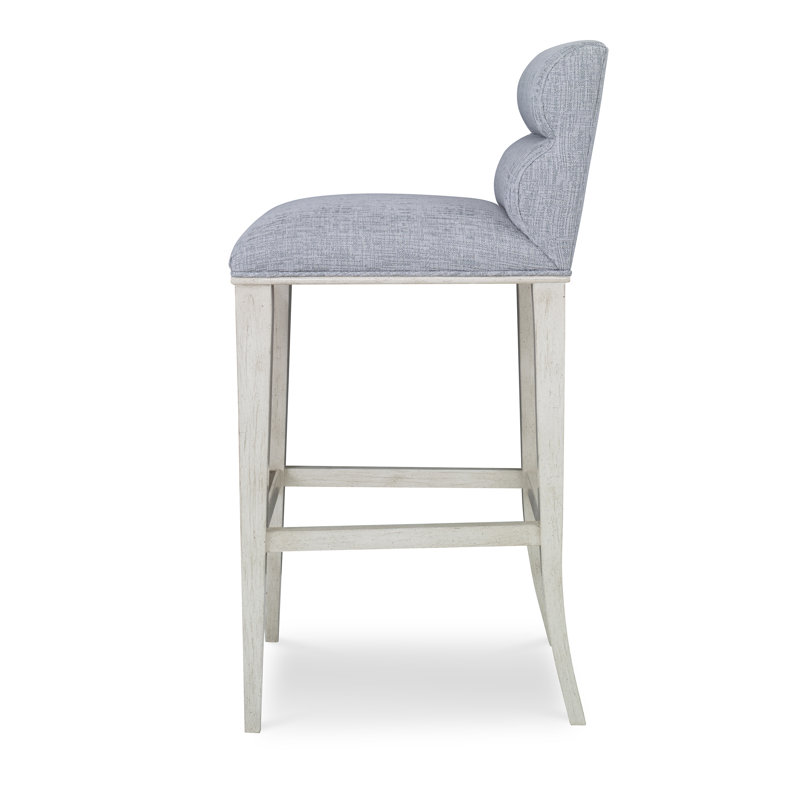 Bexley Upholstered Stool with Solid Wood Frame, American Walnut, Filigree Ivory, Bar Stool (30" Seat Height)