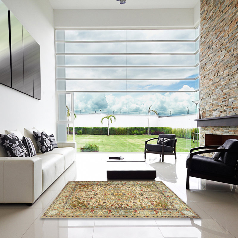 Tapis beige / vert Bridie, Carré 8 pi
