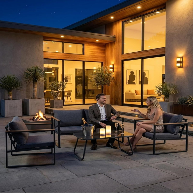 Ensemble de mobilier de patio, ensemble de patio extérieur 4 pièces avec canapé, ensembles de conversation de patio extérieur, gris clair