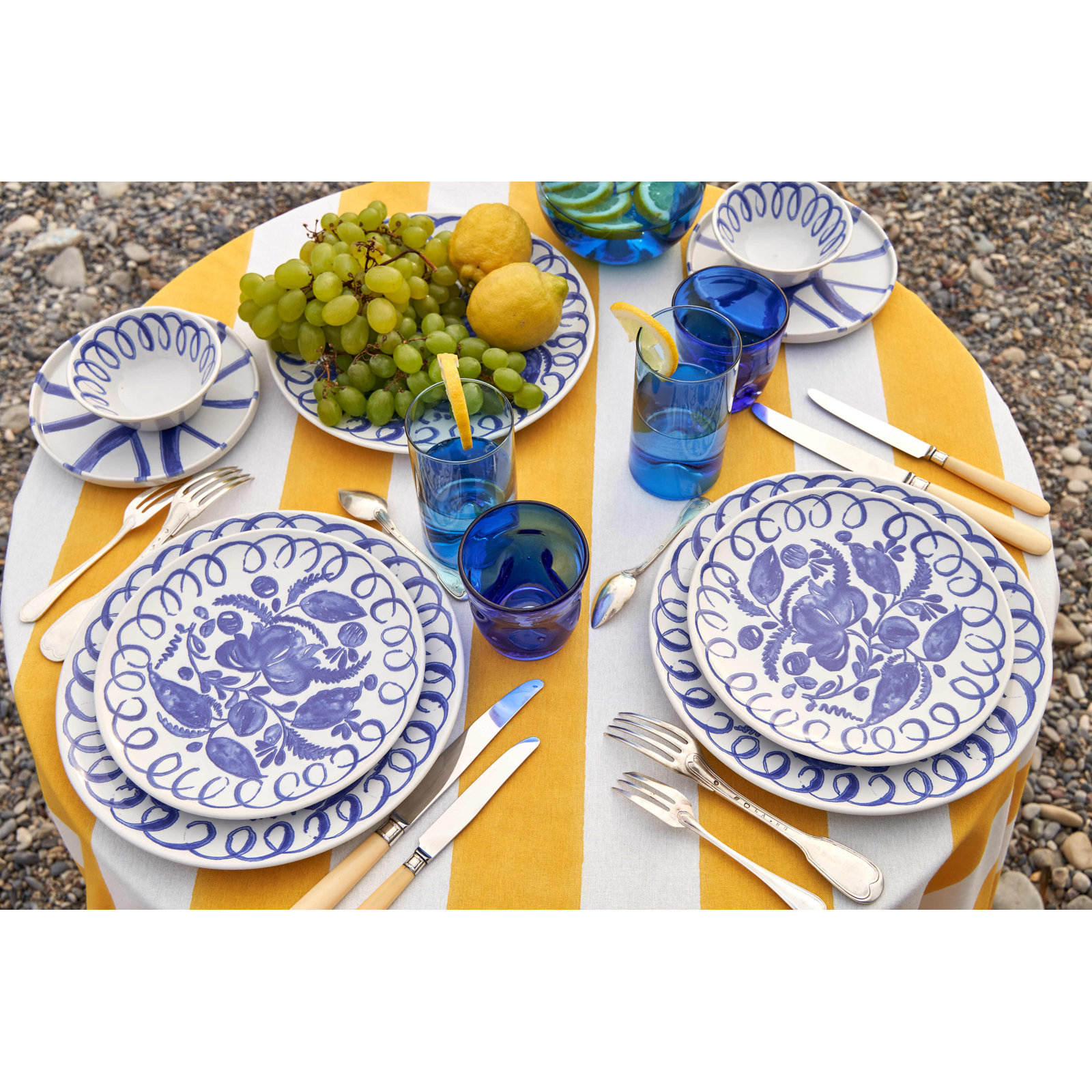 11" Dinner Plate, White/Blue