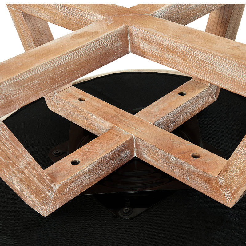 Fauteuil pivotant à 360°, revêtement en lin bleu, base en bois pour la décoration du salon, chambre en bois massif