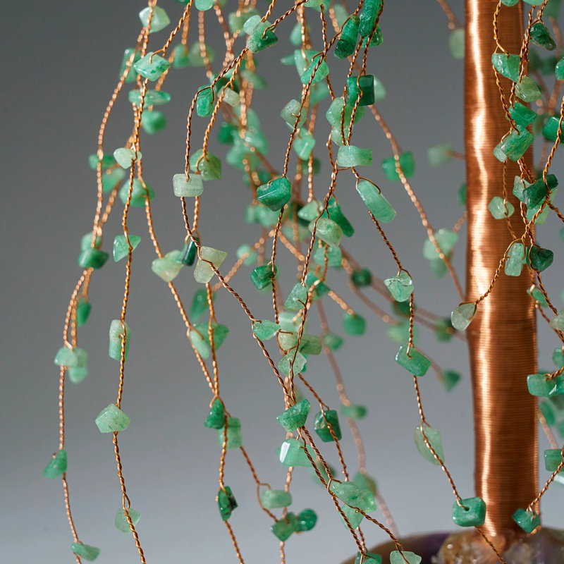 Genuine Green Aventurine Gemstone Willow Tree On Fluorite Base
