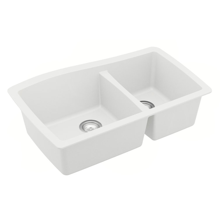 Karran Quartz Composite 33-1/2'' X 20-3/8'' 60/40 Double Bowl Undermount Kitchen Sink Kit