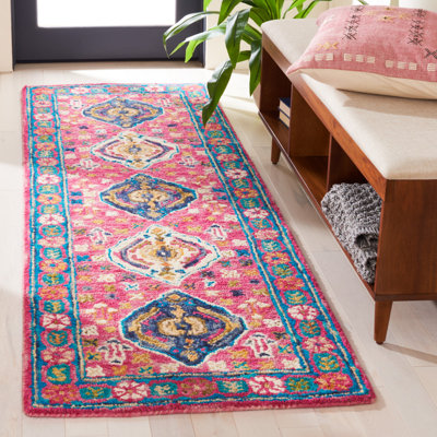 Ferrelview Hand Tufted Wool/Cotton Southwestern Rug in Blue/Red