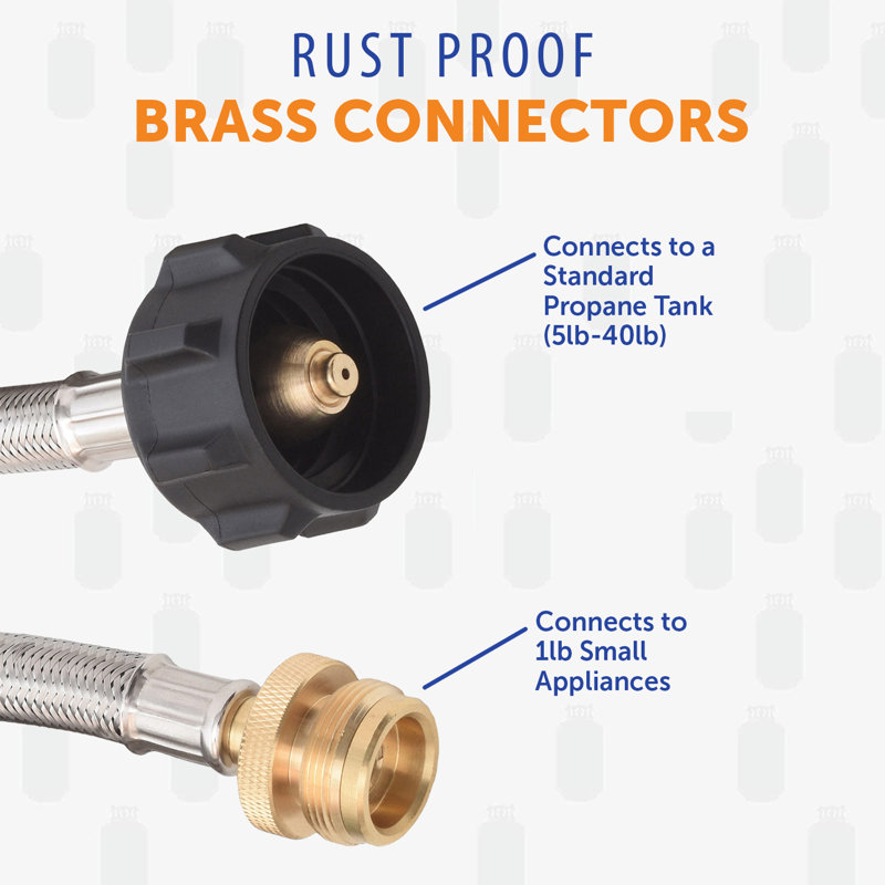 5-Foot Steel Braided Propane Adapter Hose with Brass Fittings