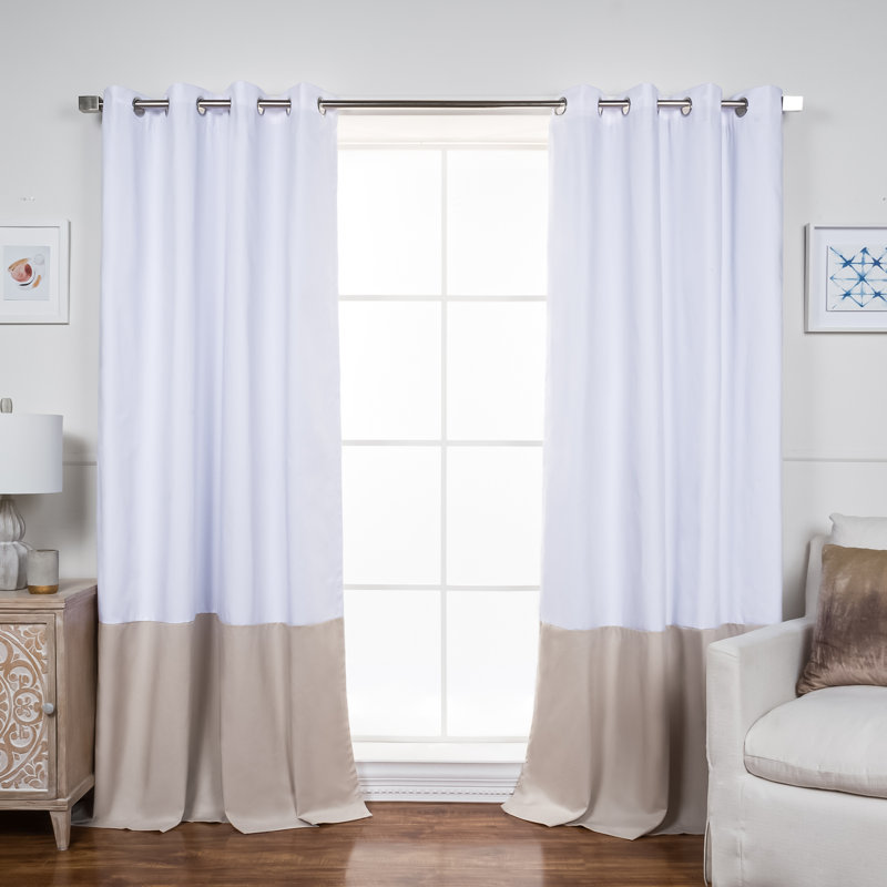 Khalon Cotton Blend Blackout Curtain Panel Pair, White/Beige