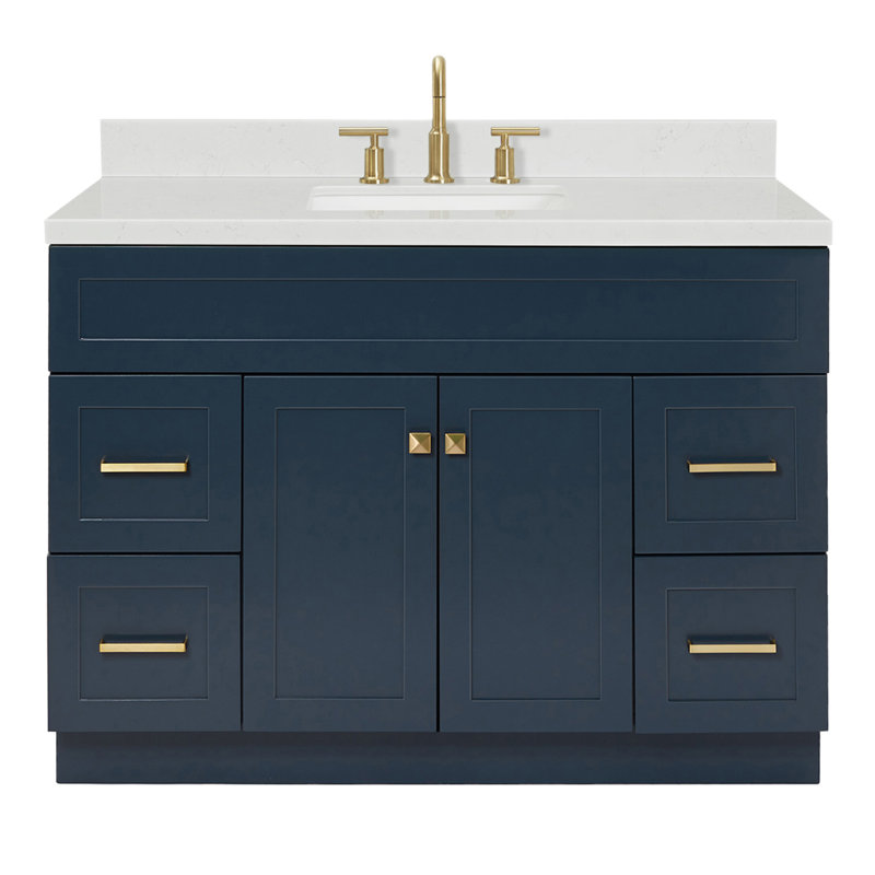 Ensemble de meuble-lavabo simple autoportant 48 po avec plateau en quartz Hamlet, Forme rectangulaire, Bleu minuit