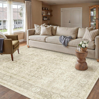 8X10 Rust Red Vintage Area Rug, Washable Non-Slip Low Pile Distressed Retro Carpet, Traditional Accent Rug For Living Room Bedroom Dining Room Office Indoor