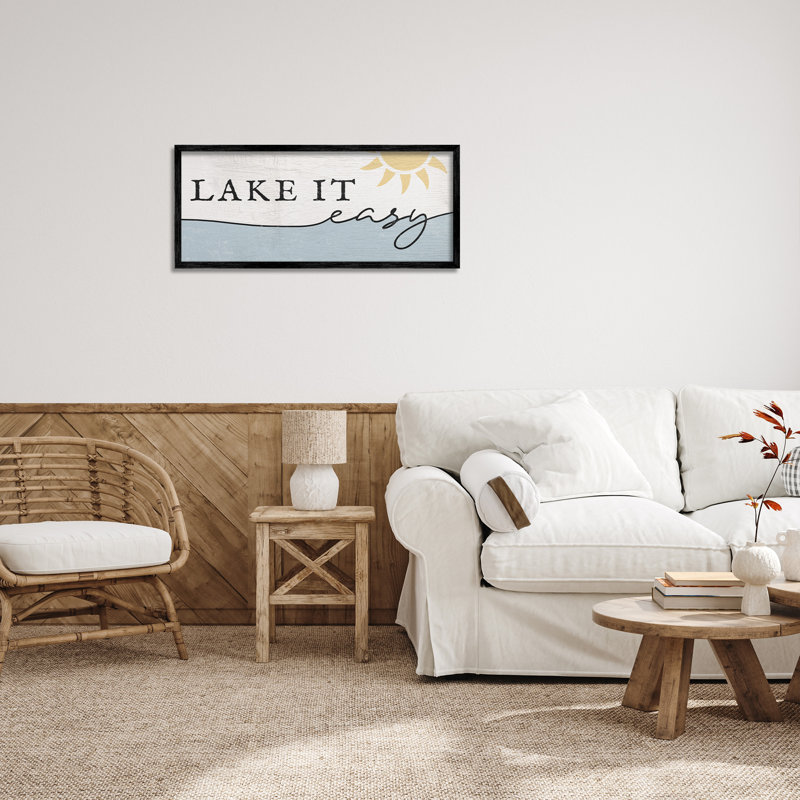 «Nautical Pun Lake It Easy», eau ensoleillée, Giclée encadrée noir minuit, H 13 po x l 30 po