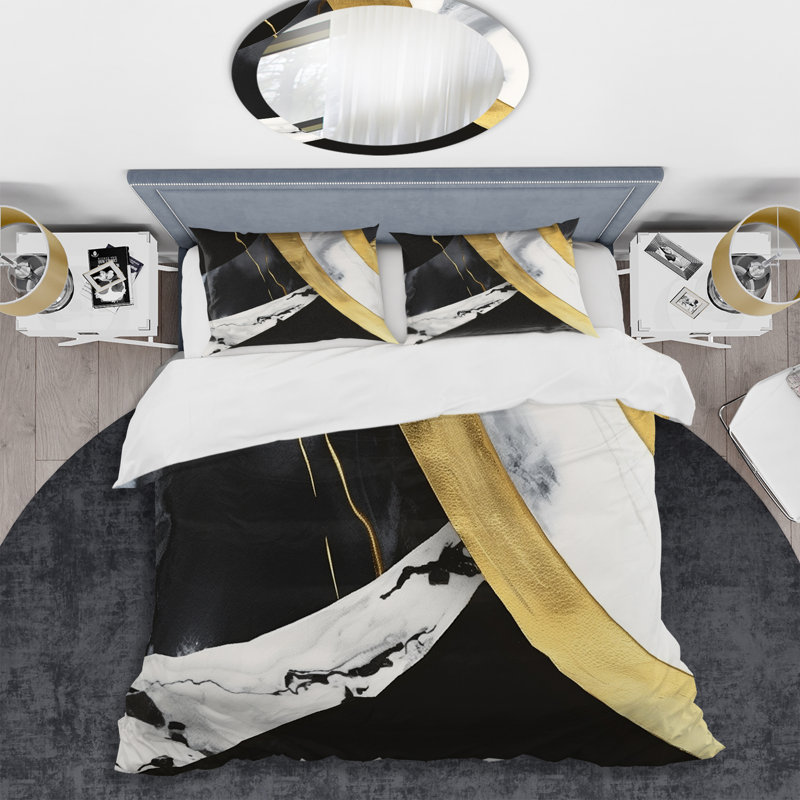 Twin Black and Gold Marble Abstract Microfiber Duvet Cover Set