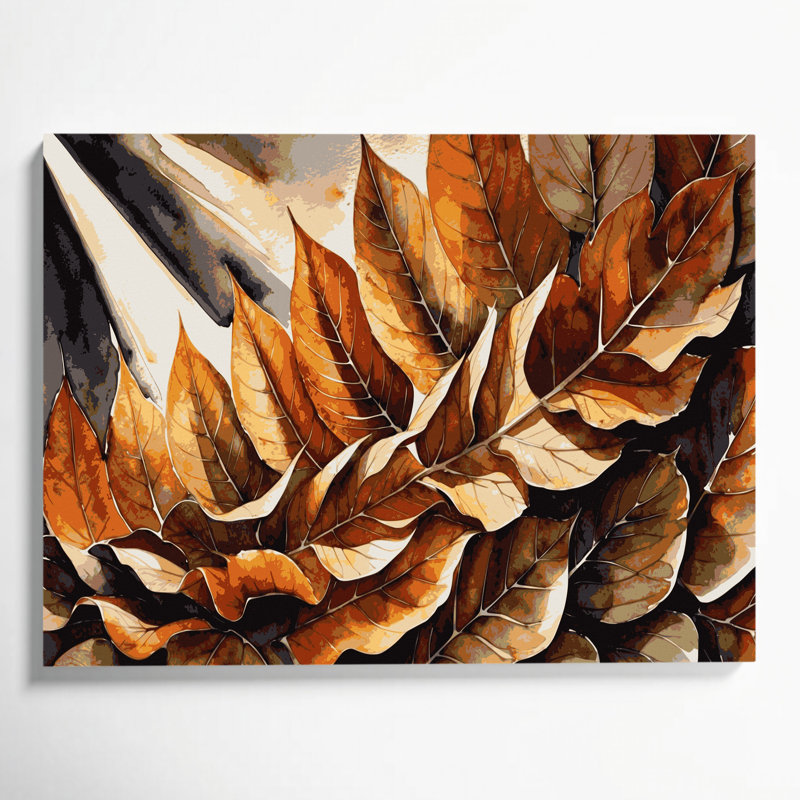"Botanical Chestnut Leaves", art mural sur toile brune, H 12 po x l 18 po