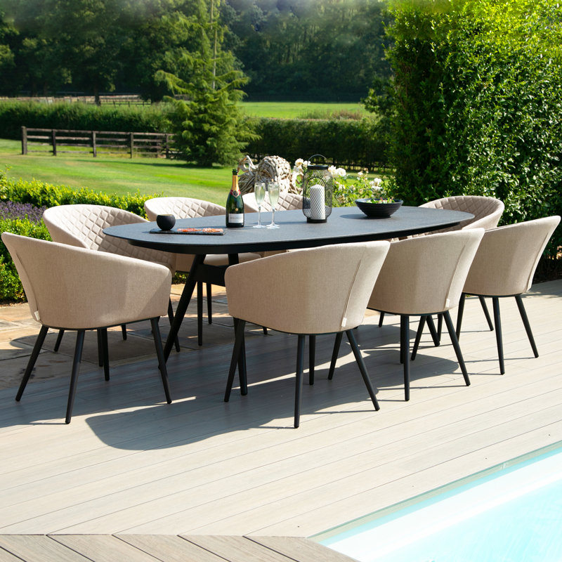 Sladkowski Outdoor Fabric 8 Seat Oval Dining Set, Taupe/Black, Black