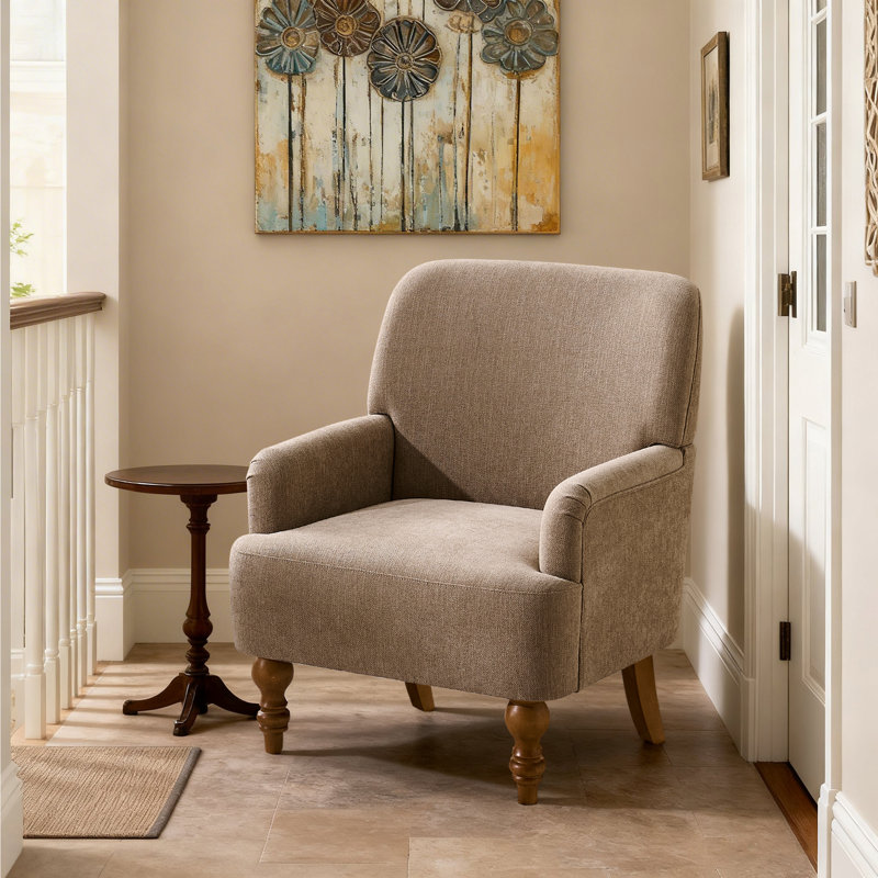 Upholstered Armchair with Footstool, Brown