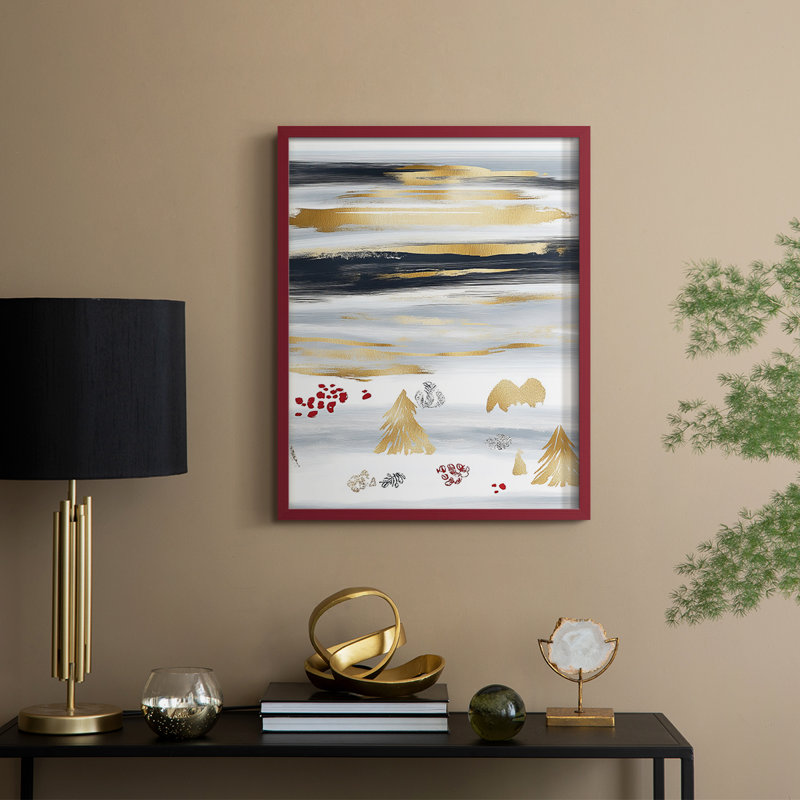 «Christmas Holiday Art CLVII», reproduction d'art encadrée - bois massif, H 11 po x l 9 po, Rouge