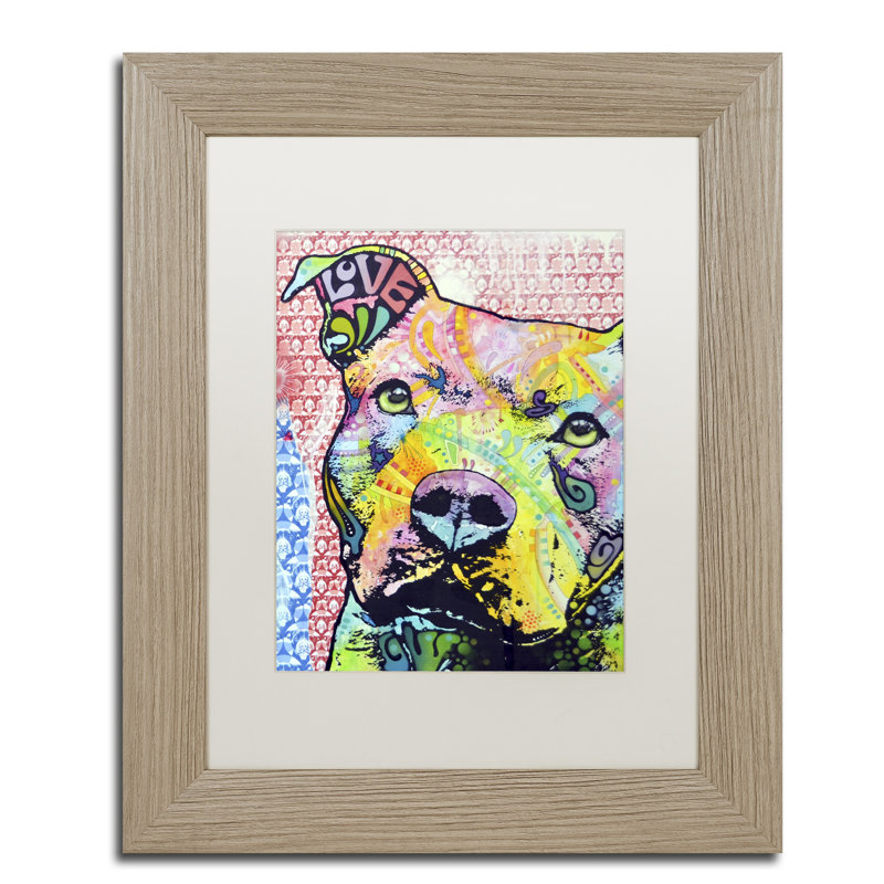 « thouthful pittbull ii », impression sur toile, H 14 po x l 11 po x P 0,5 po, Cadre noir, Blanc