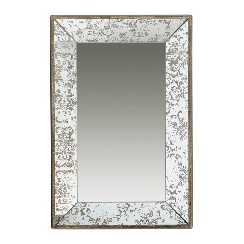 Antique Silver Rectangle Mirror With Floral Accents, Mirrored Display Tray, Hanging Wall Mirror, 23.8" x 15.6"