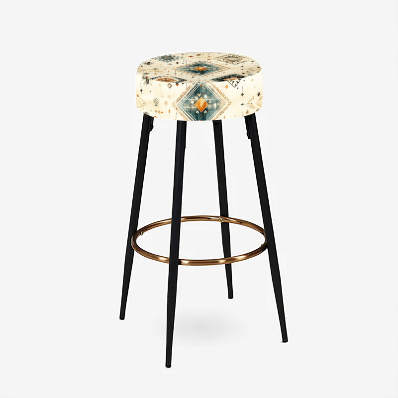 Beige Vintage Nomad Ii Boho Pattern - Geometric Bar Stools Set Of 2