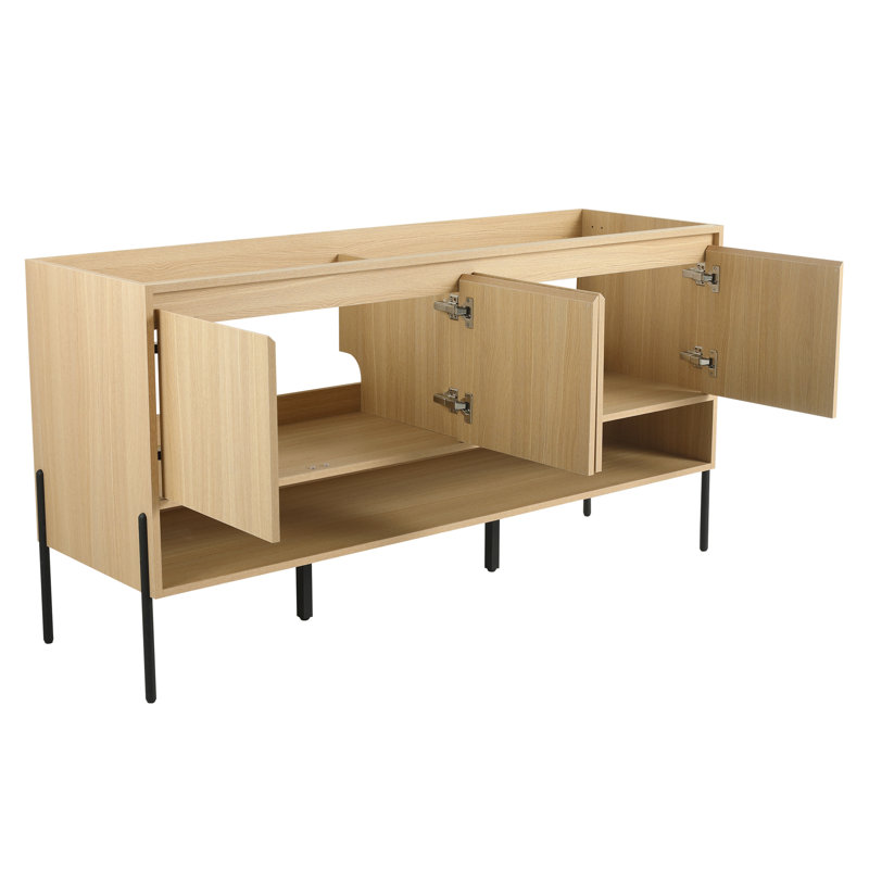 Support de meuble-lavabo autoportant 60 po en bois d'ingénierie, 4 portes à fermeture douce, moderne, couleur chêne, couleur moderne