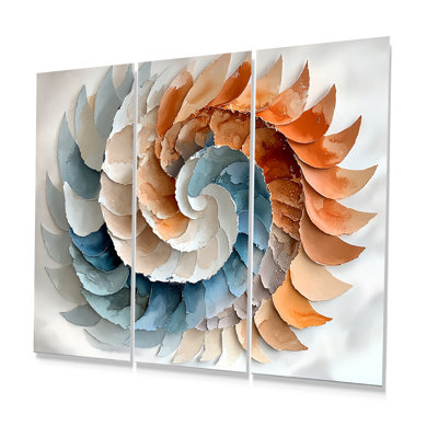 Pétales bleus et blancs dorés en spirale - ensemble de décorations murales spirales abstraites