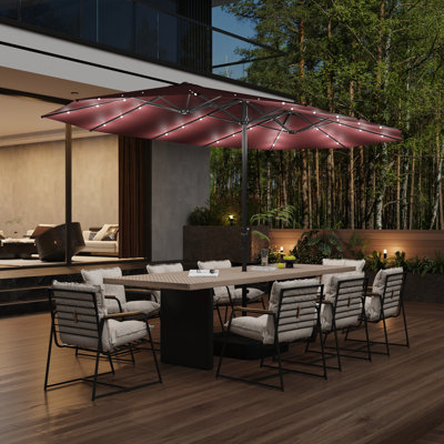 15 Ft X 9 Ft Rectangular Double-Sided Market Umbrella With Base & 36 LED Lights
