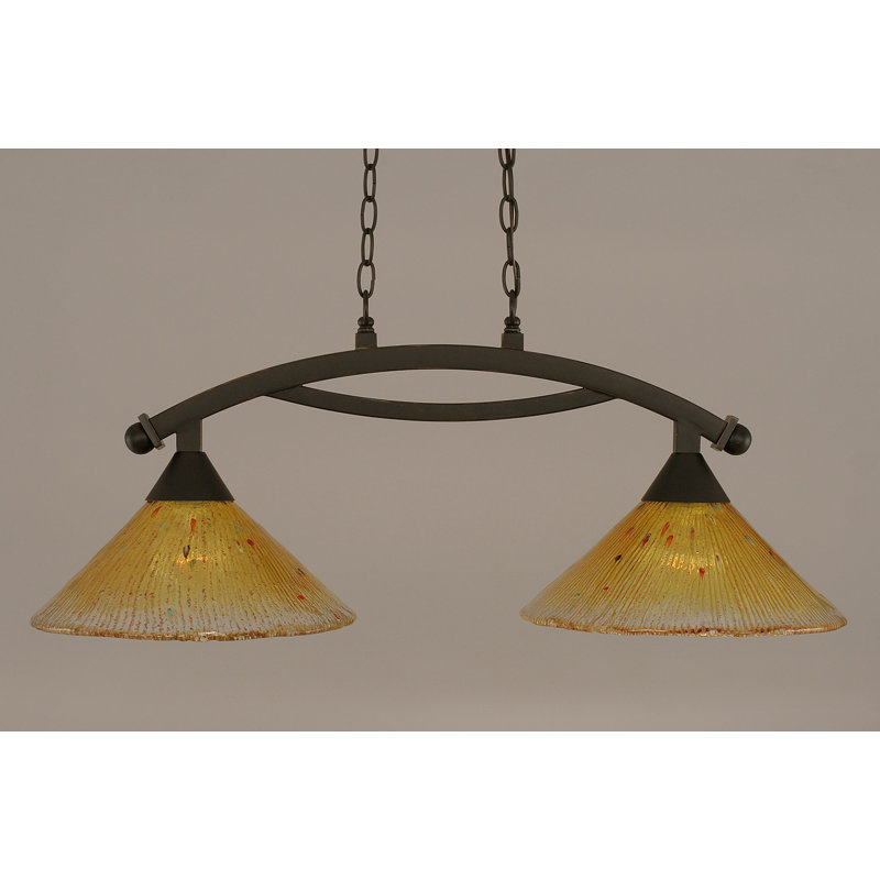 Luminaire pour îlot de cuisine 2 lumières avec verre de 12 po Eisenhauer, Champagne or, Granit foncé