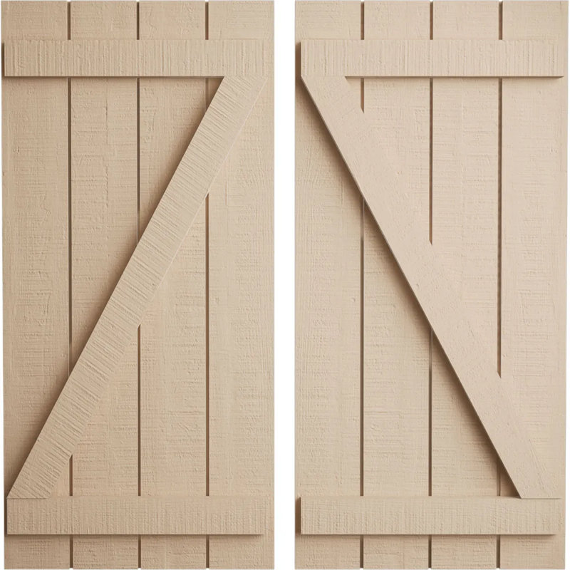 Volets rustiques en bois à quatre planches, H 24 po x l 22 po x P 1 po, Texture cèdre brut / brun clair apprêté, 22"
