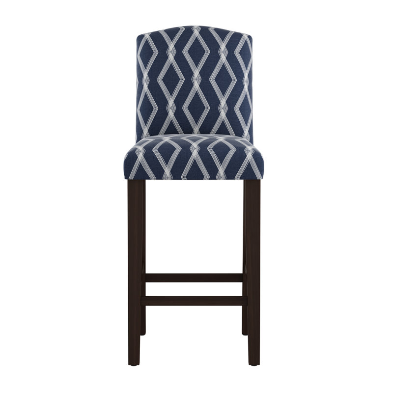Tabouret de bar et de comptoir April, Tabouret de bar (siège d'une hauteur de 31 po), Tissu bleu à chaîne croisée, Bois noir