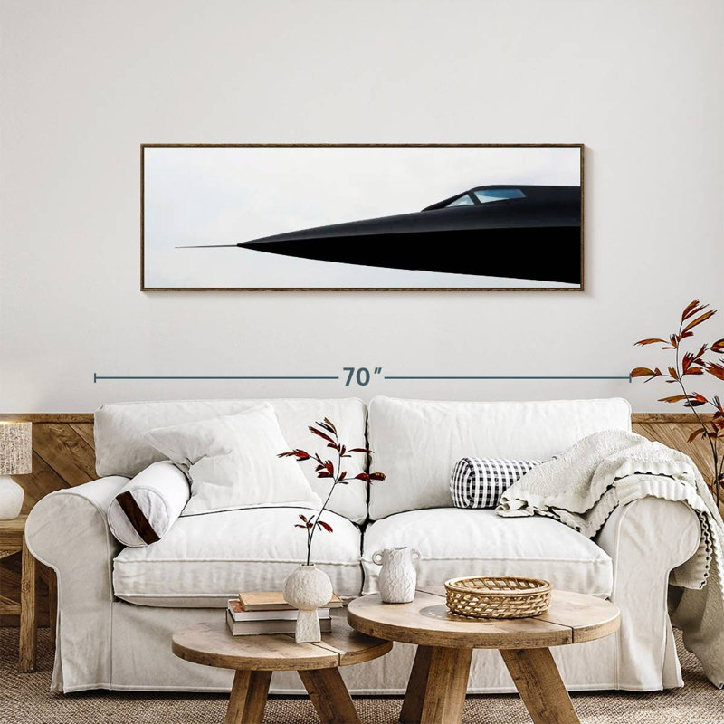 Avion militaire Blackbird, 57 po x 19 po, Cadre flottant noyer