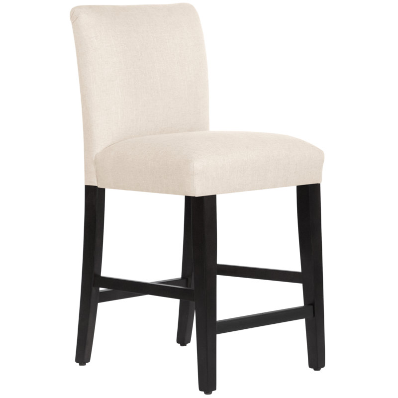 Tabouret de bar et de comptoir Hadrien, Lin classique talc, Tabouret de comptoir (siège d'une hauteur de 26 p, Bois noir