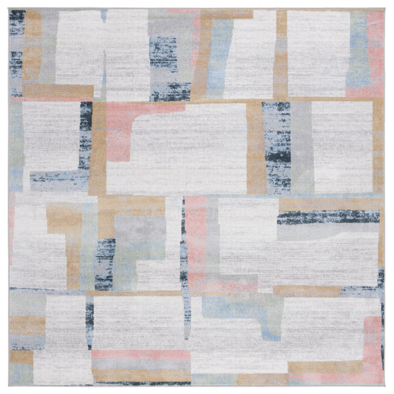Berthella Performance Machine Washable Abstract Rug, Square 6'7"