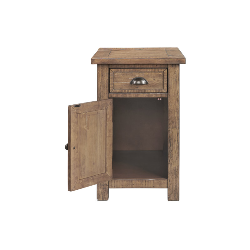Balsam 25'' Tall Solid Wood End Table with Storage and Built-In Outlets, Reclaimed Natural