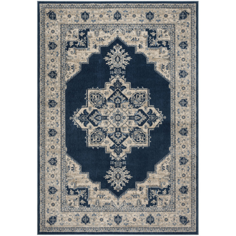 Hogan Oriental Area Rug, Navy/Creme, Rectangle 183 x 274 cm