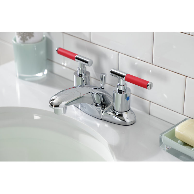 Kingston Brass Kaiser Two-Handle 3-Hole Deck Mount 4" Centerset Bathroom Faucet with Plastic Pop-Up, Polished Chrome