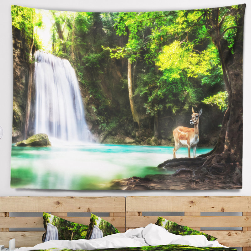 Paysage photo erawan cascade tapisserie, H 32 po x l 39 po