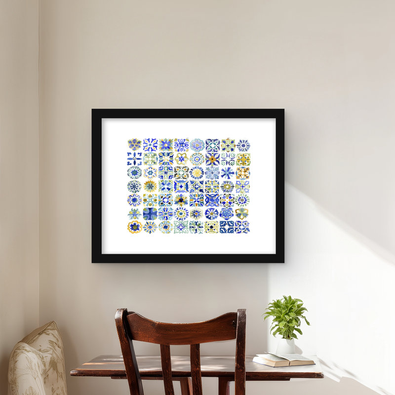 Aquarelle de carreaux marocains traditionnels - reproduction encadrée pour chambre à coucher