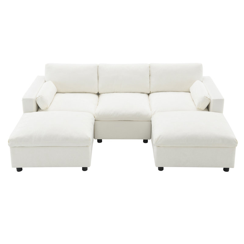 [VIDÉO] Canapé modulaire chenille modulaire de 86,5 po avec poches de rangement, Chenille blanche